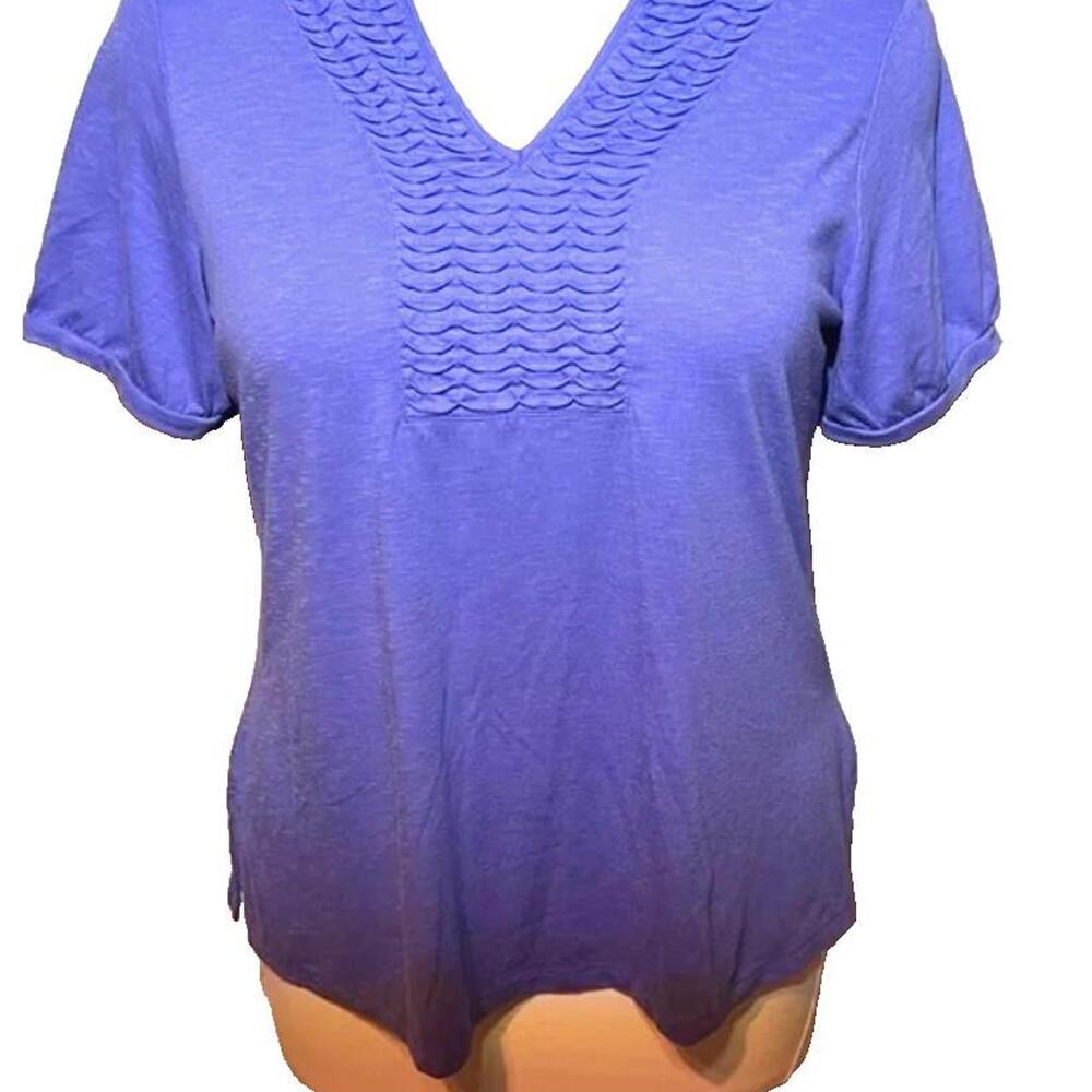 Fashion Bug | Purple or Periwinkle Blue V Neck short sleeve pleated front top.